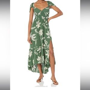 Angie Women’s Size L Green Floral Tropical Flutter Sleeve Dress